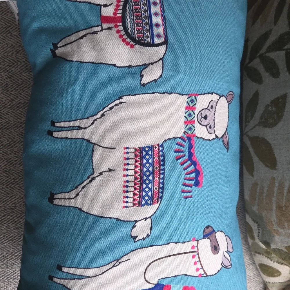 Blue Llama Decorative Pillow